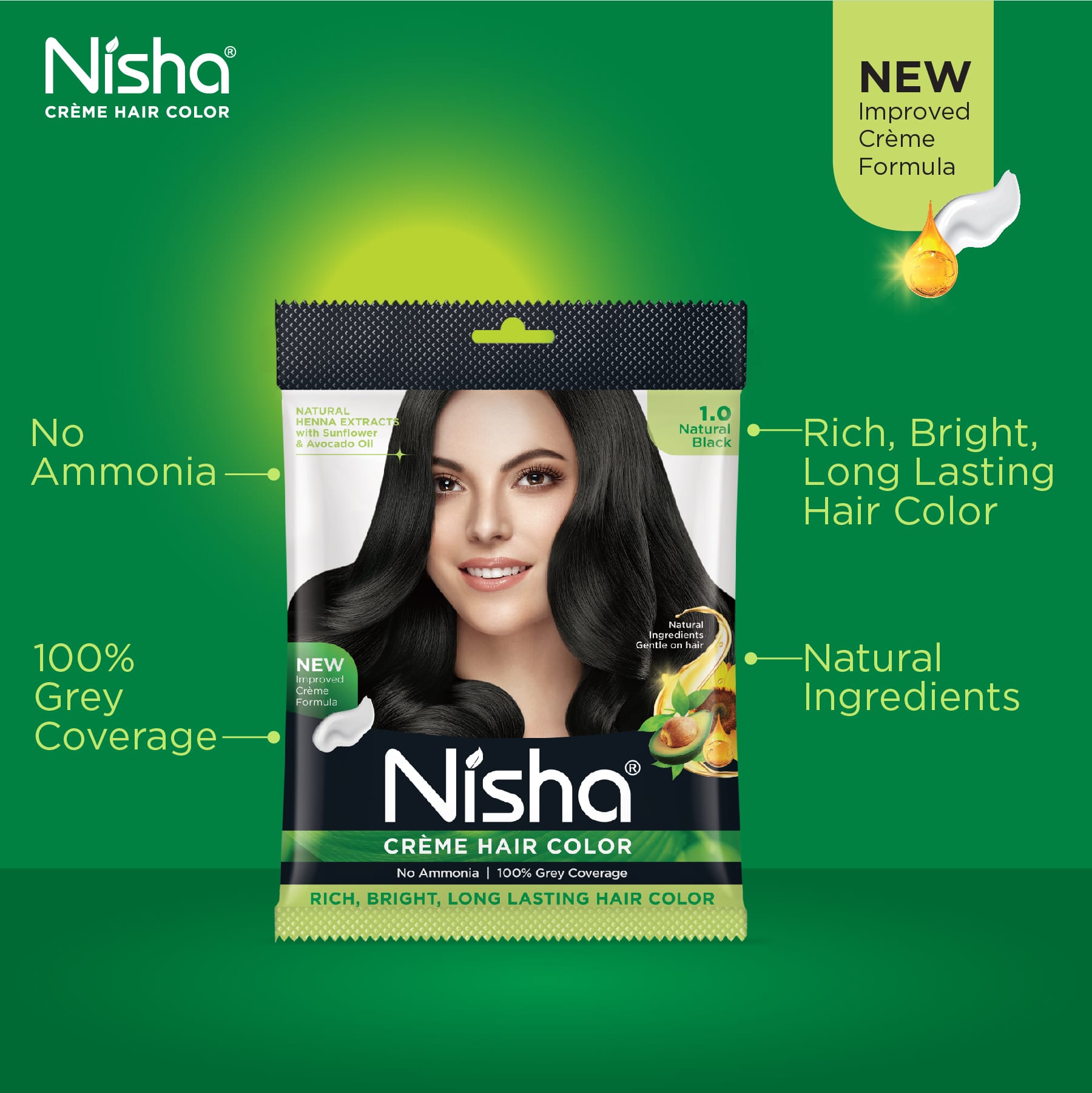 Nisha Crème Hair Color 1.0 Natural Black | 100% Grey Coverage
