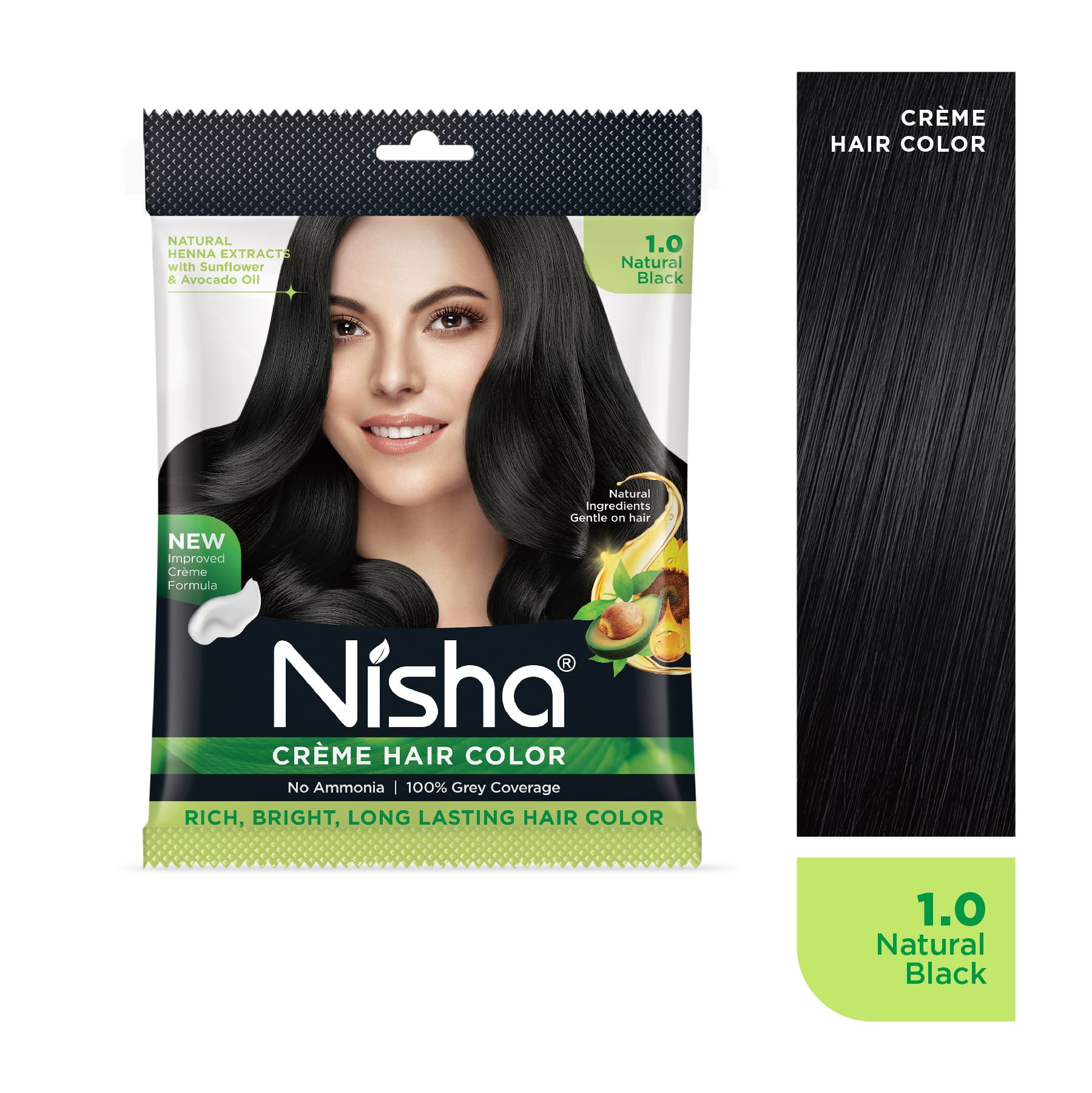 Nisha Crème Hair Color 1.0 Natural Black | 100% Grey Coverage