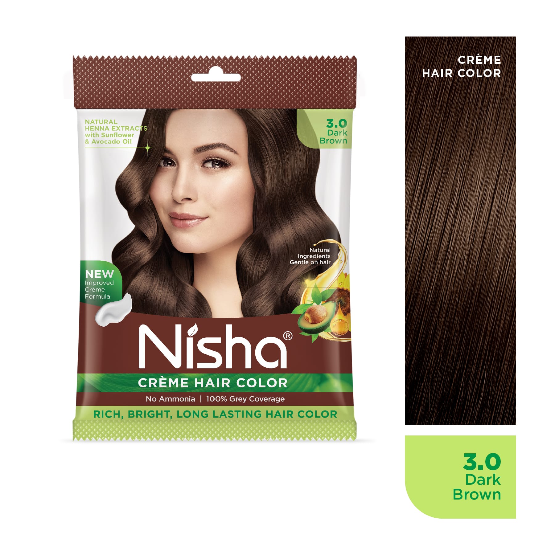 Nisha Crème Hair Color 3.0 Dark Brown | 100% Grey Coverage