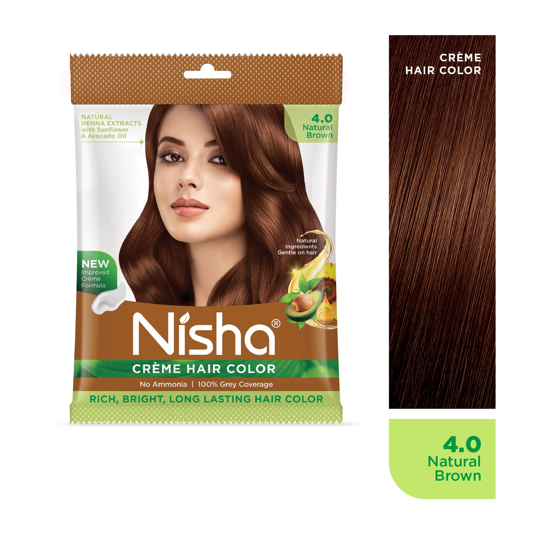 Nisha Crème Hair Color 4.0 Natural Brown | No Ammonia