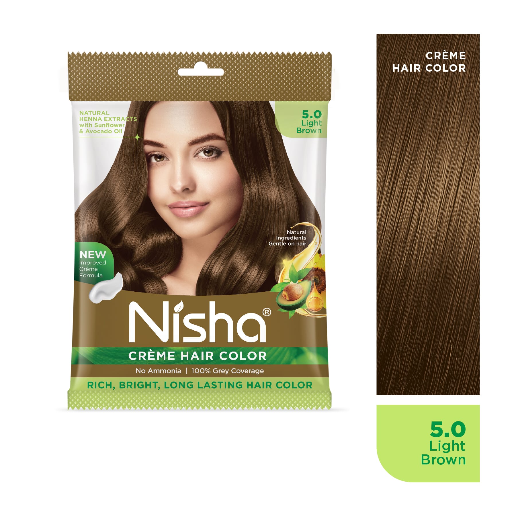 Nisha Crème Hair Color 5.0 Light Brown | No Ammonia