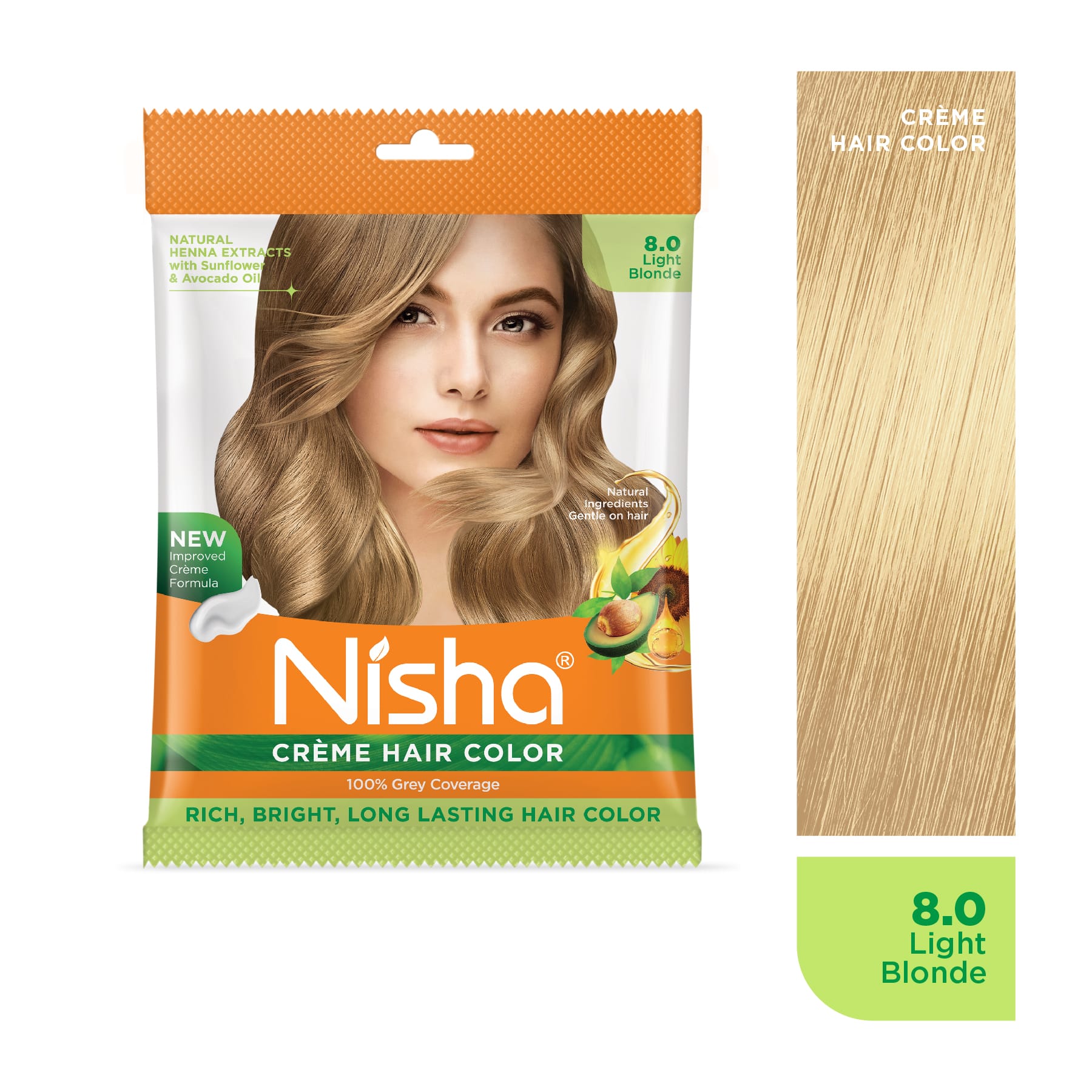 Nisha Crème Hair Color 8.0 Light Blonde | 100% Grey Coverage