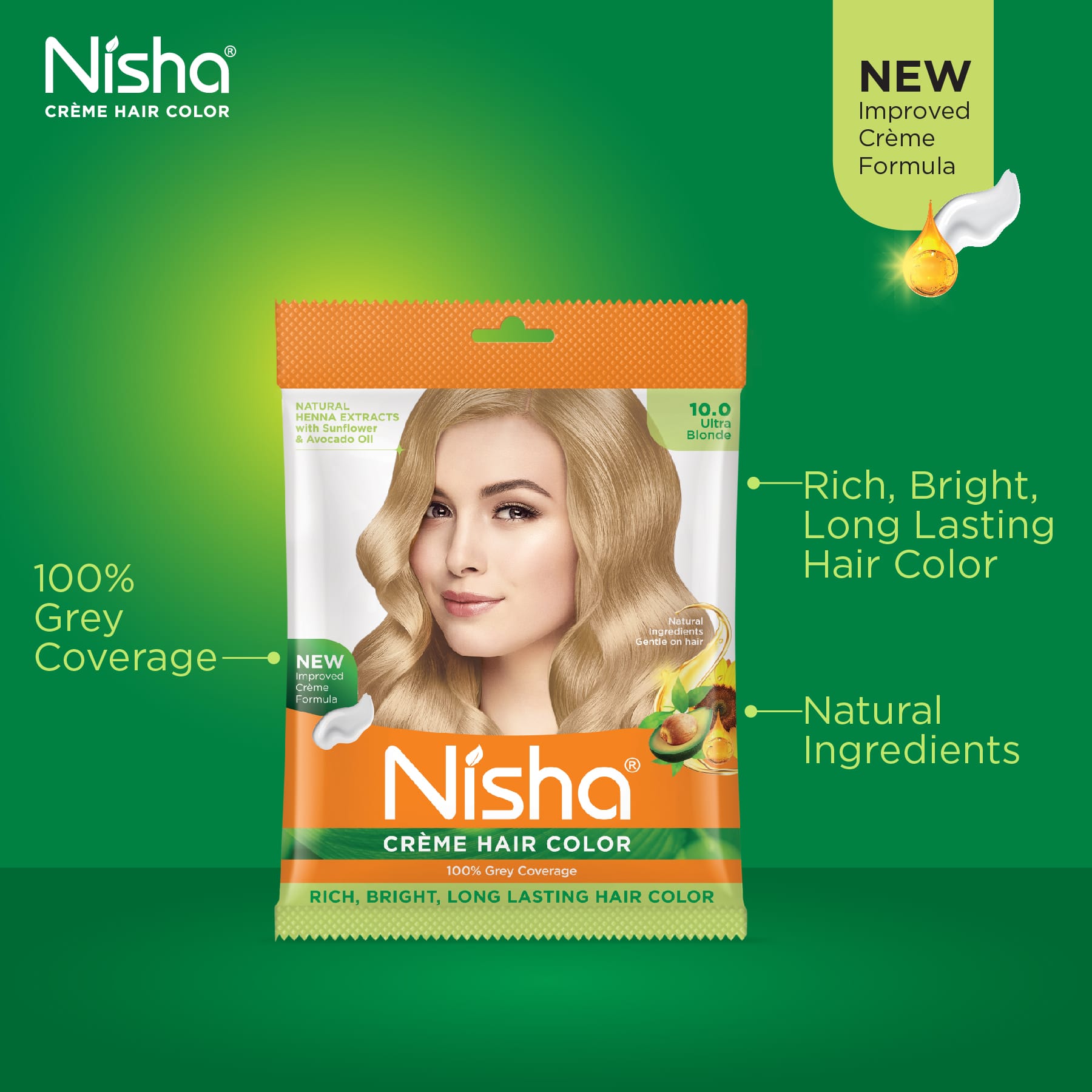 Nisha Crème Hair Color 10.0 Ultra Blonde | 100% Grey Coverage