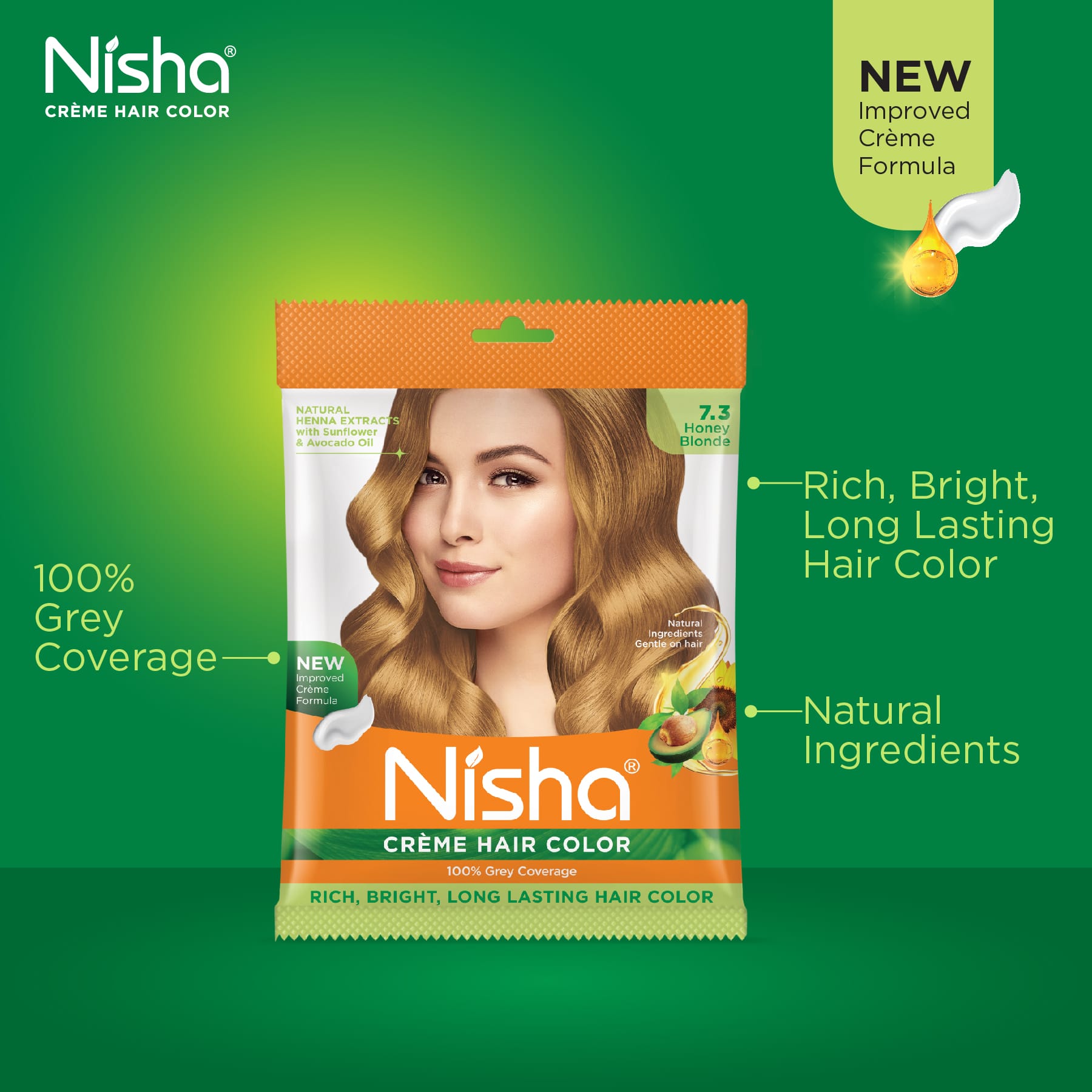 Nisha Crème Hair Color 7.3 Honey Blonde | 100% Grey Coverage