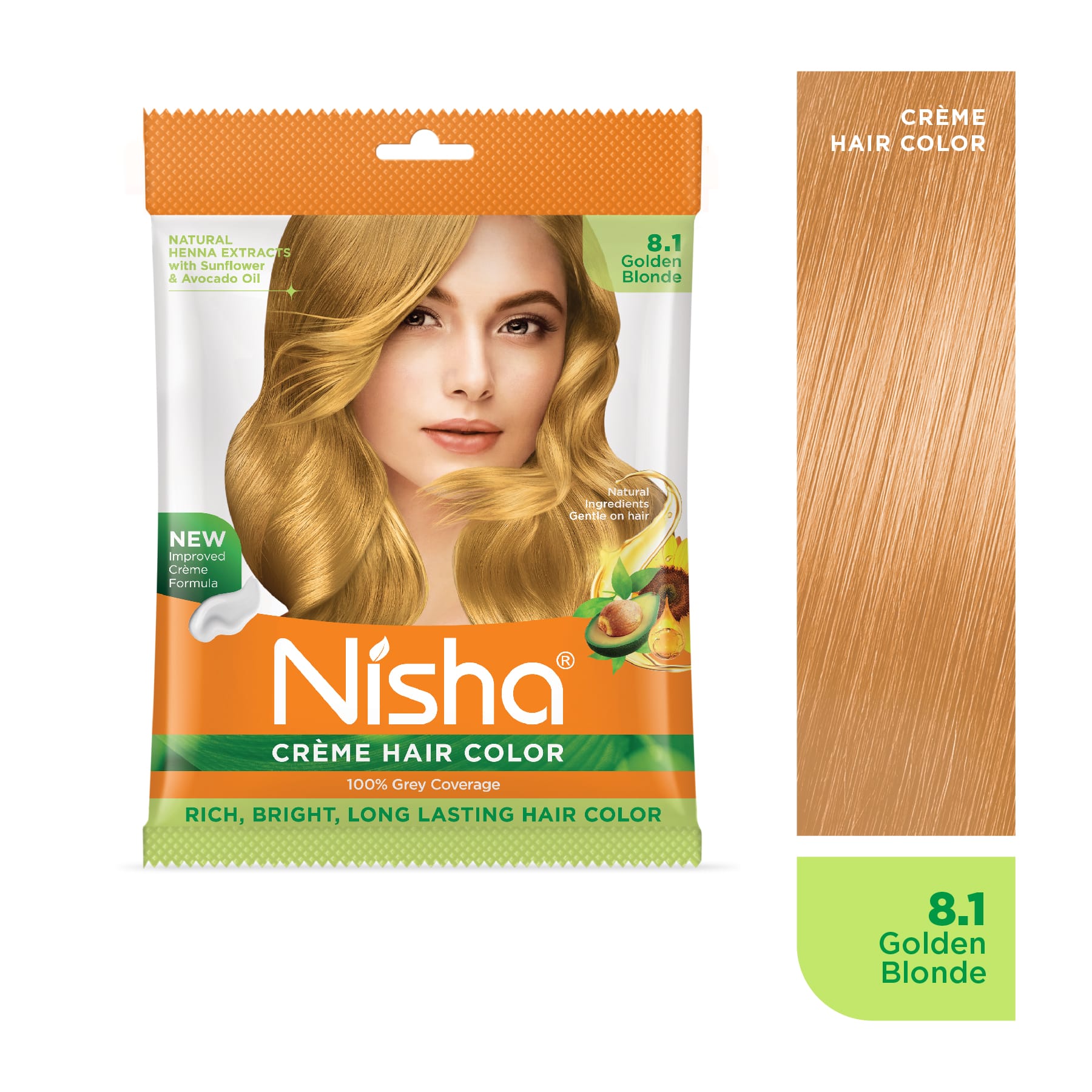 Nisha Crème Hair Color 8.1 Golden Blonde | 100% Grey Coverage
