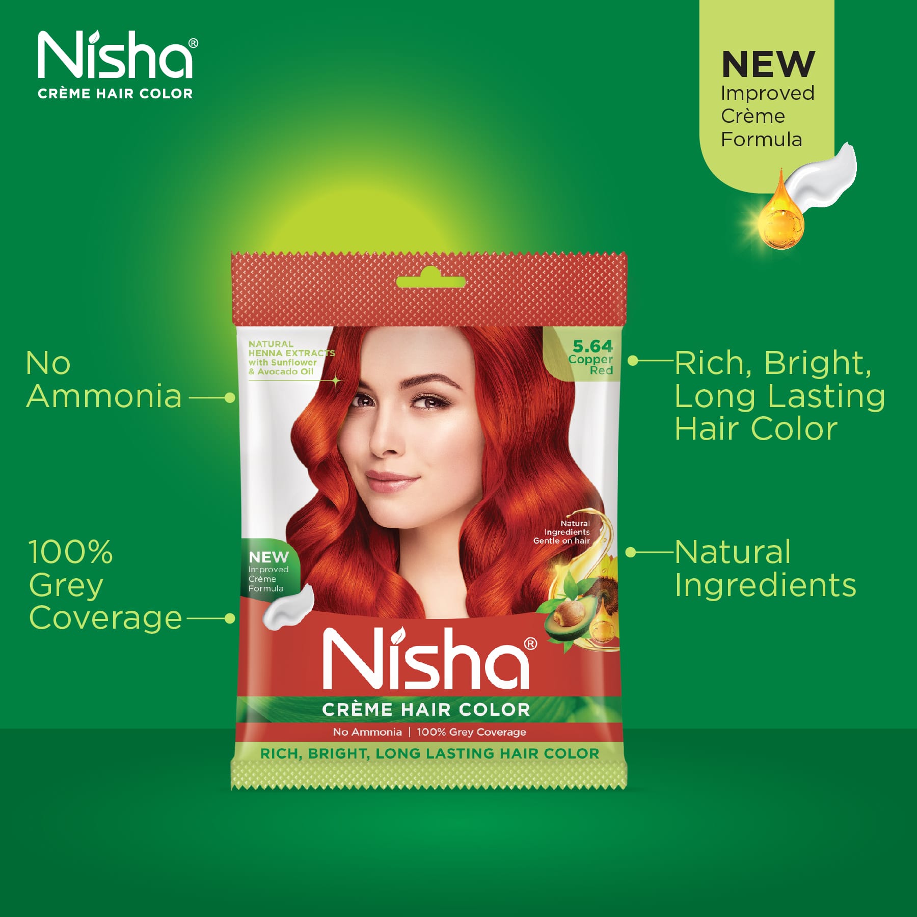 Nisha Crème Hair Color 5.64 Copper Red | Ammonia Free