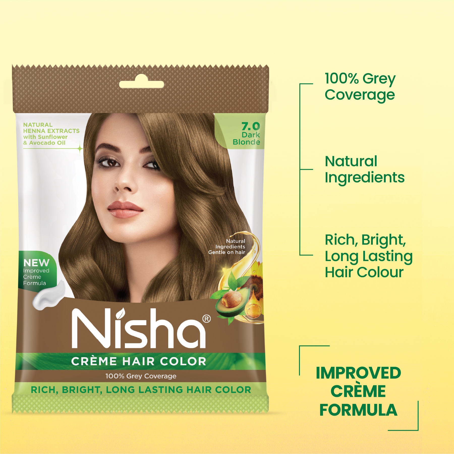 Nisha Crème Hair Color 7.0 Dark Blonde | 100% Grey Coverage