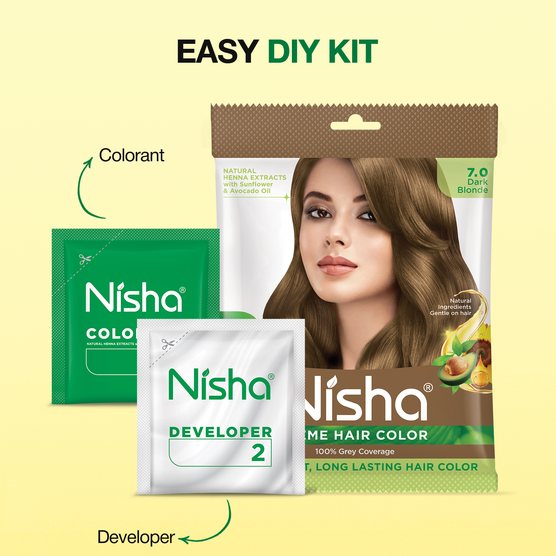 Nisha Crème Hair Color 7.0 Dark Blonde | 100% Grey Coverage