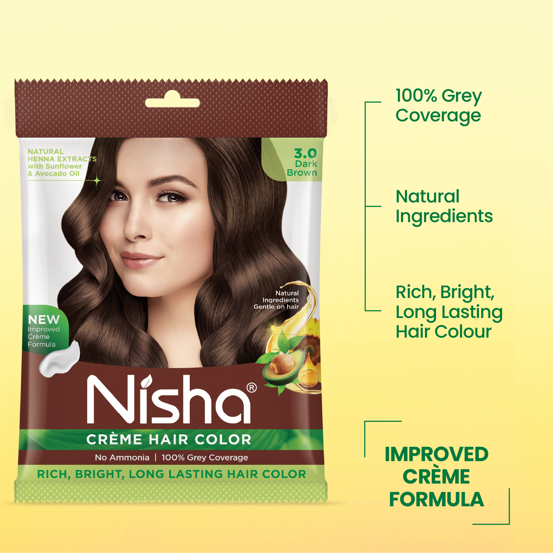 Nisha Crème Hair Colour 3.0 Dark Brown | 100% Grey Coverage