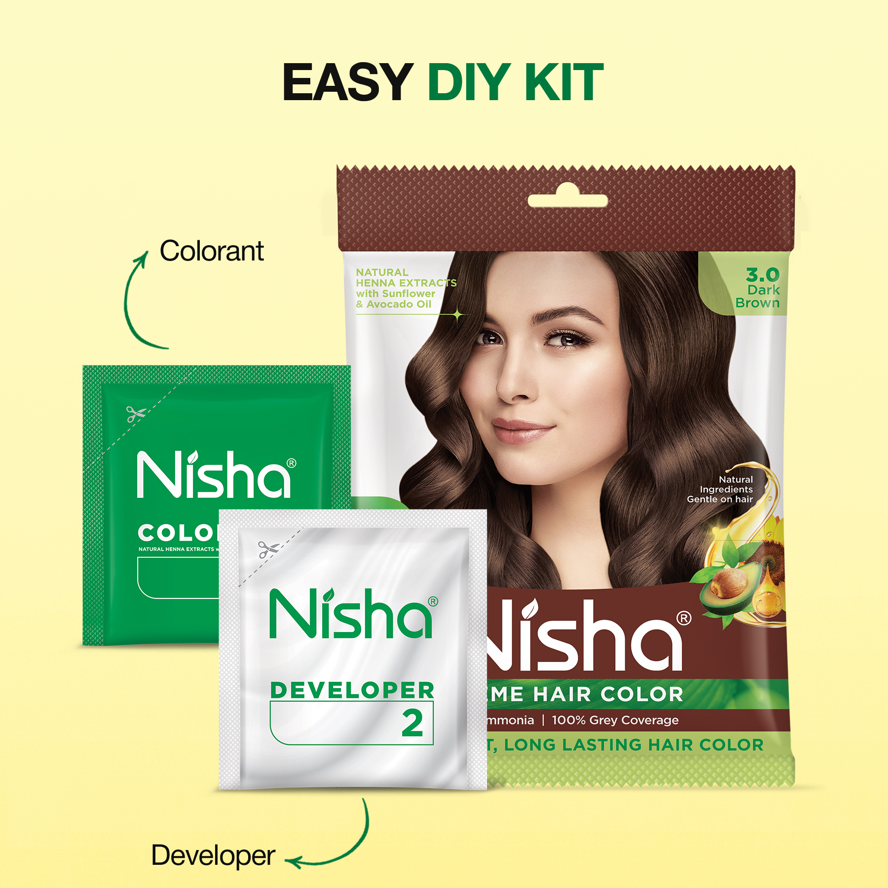 Nisha Crème Hair Colour 3.0 Dark Brown | 100% Grey Coverage