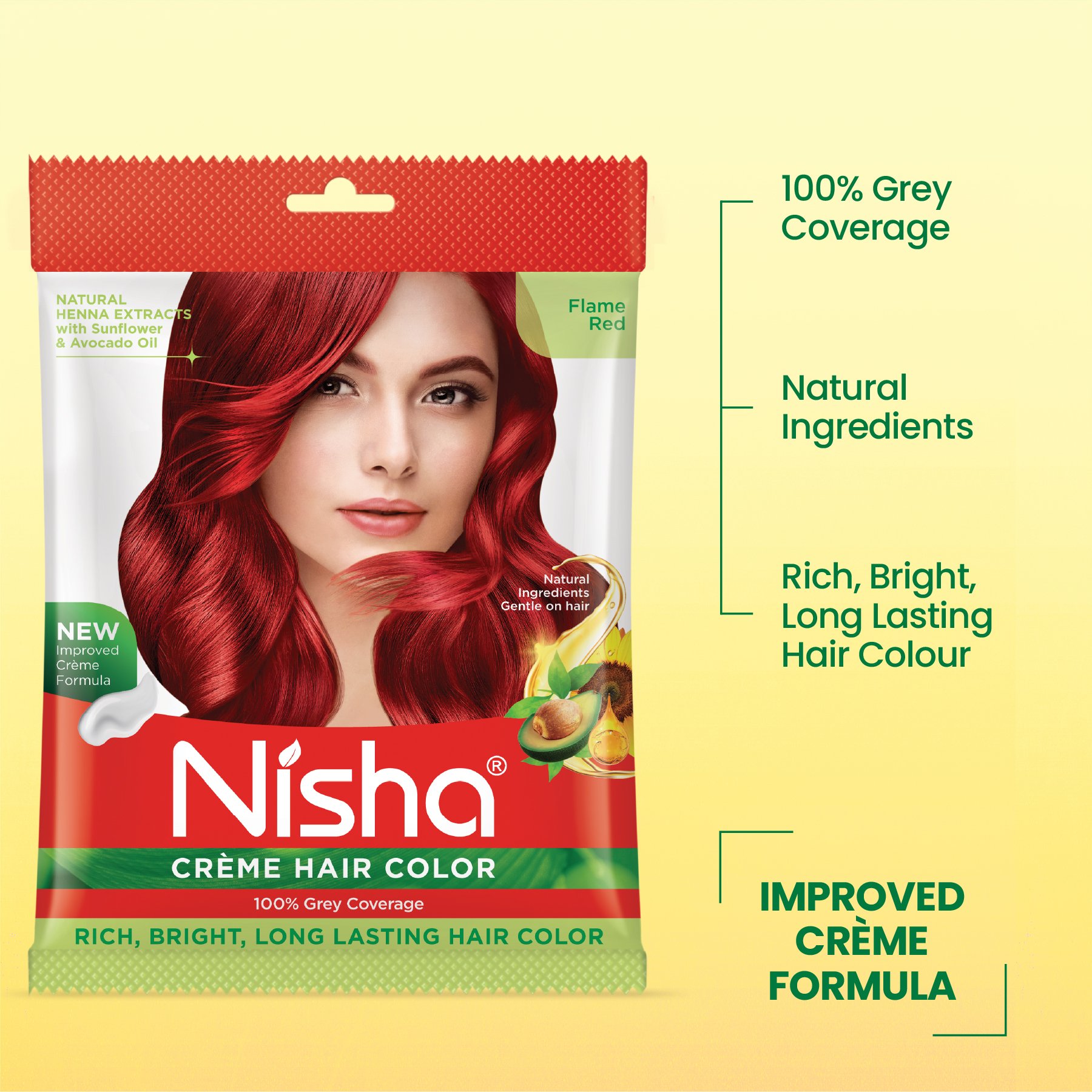 Nisha Creme Hair Color Flame Red | 100% Grey Coverage