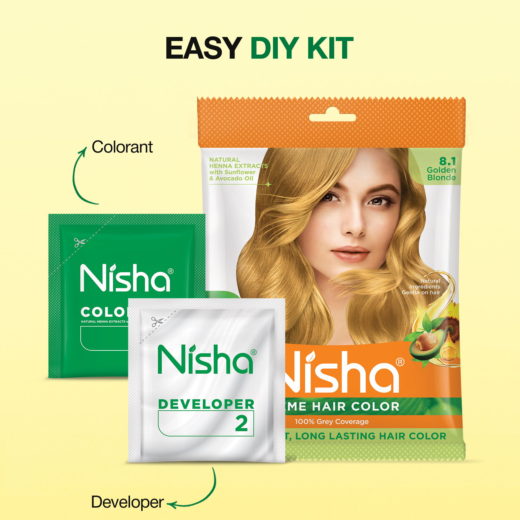 Nisha Crème Hair Color 8.1 Golden Blonde | 100% Grey Coverage