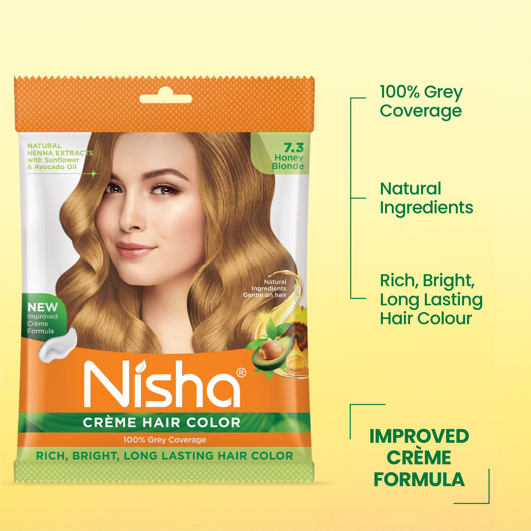 Nisha Crème Hair Color 7.3 Honey Blonde | 100% Grey Coverage
