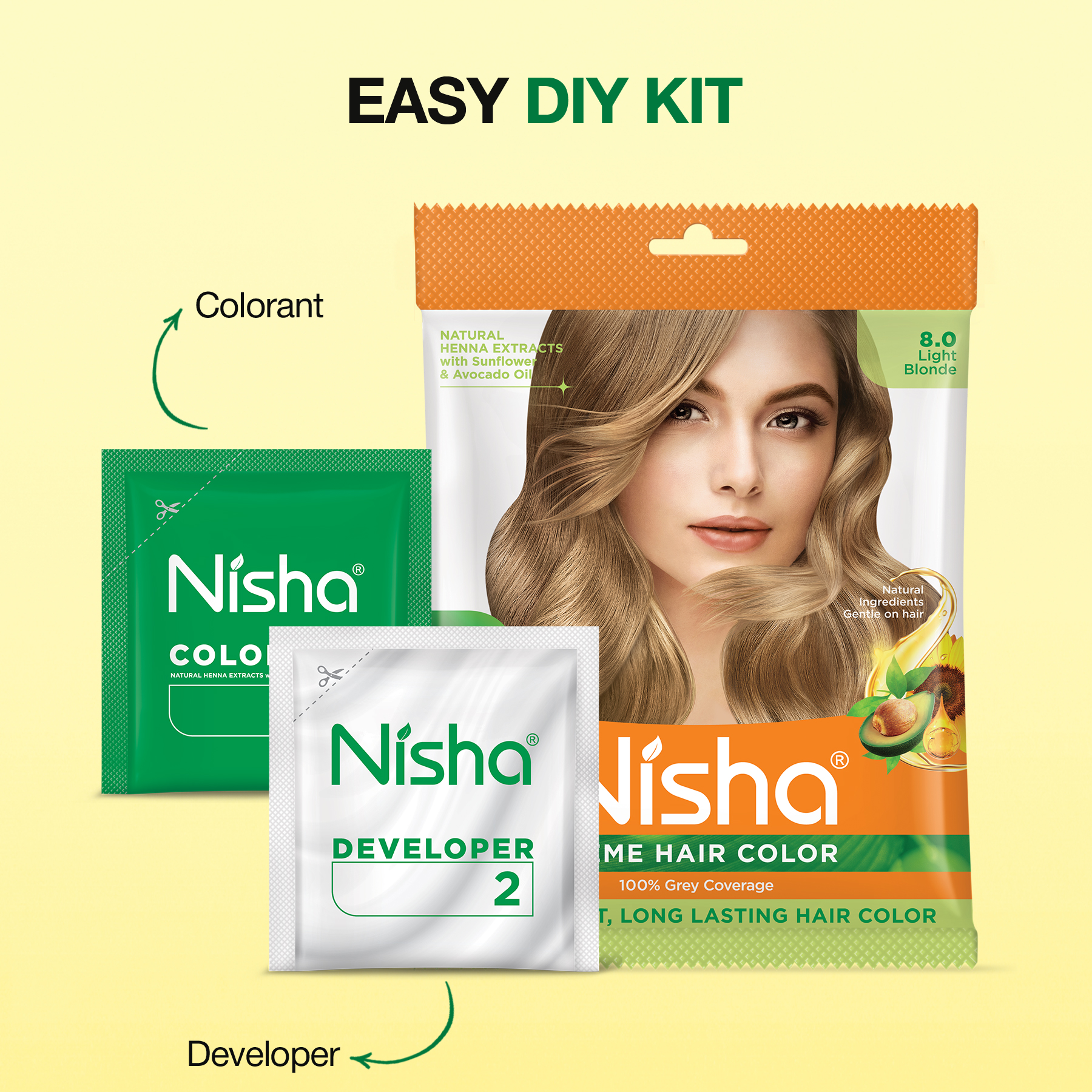 Nisha Crème Hair Color 8.0 Light Blonde | 100% Grey Coverage