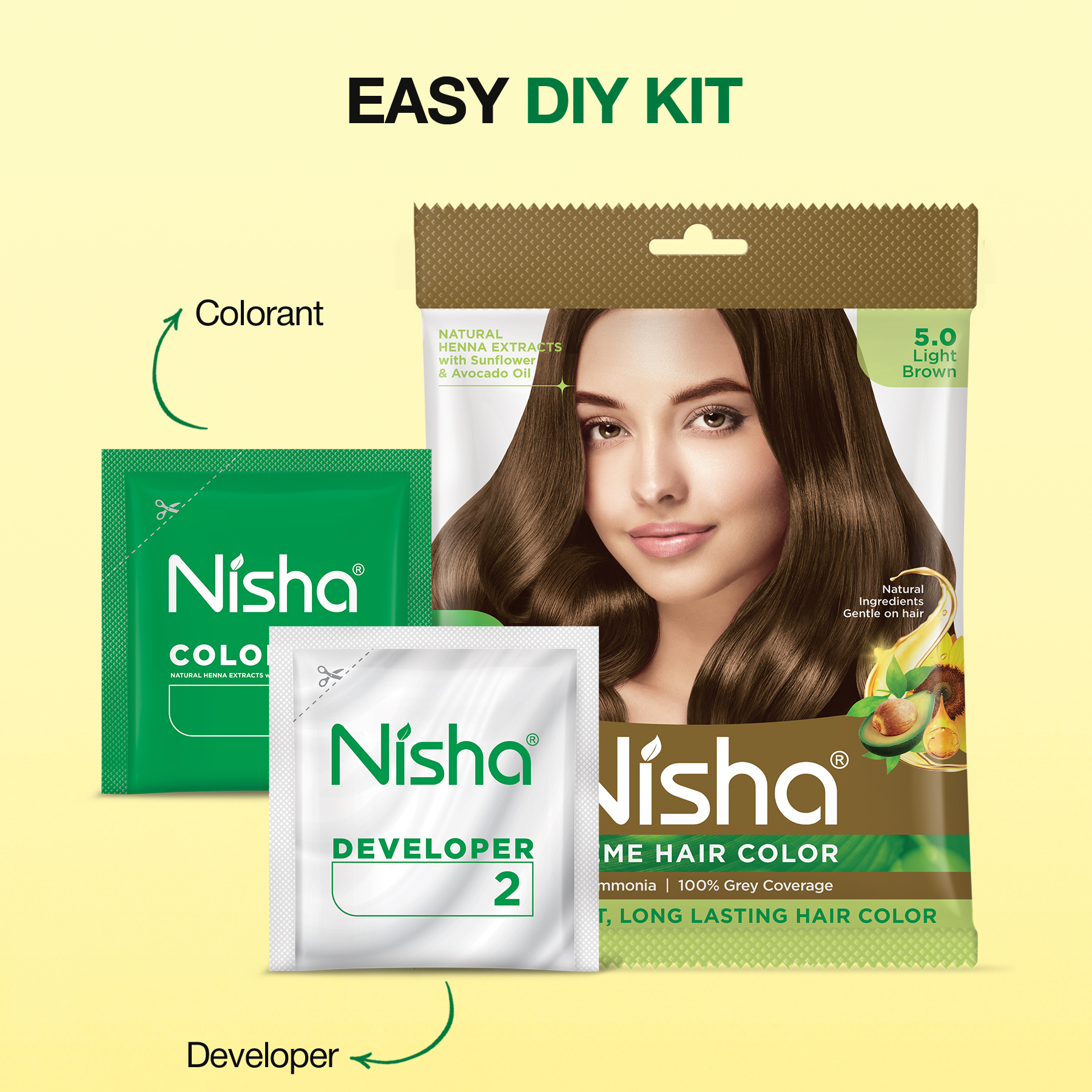Nisha Crème Hair Color 5.0 Light Brown | No Ammonia