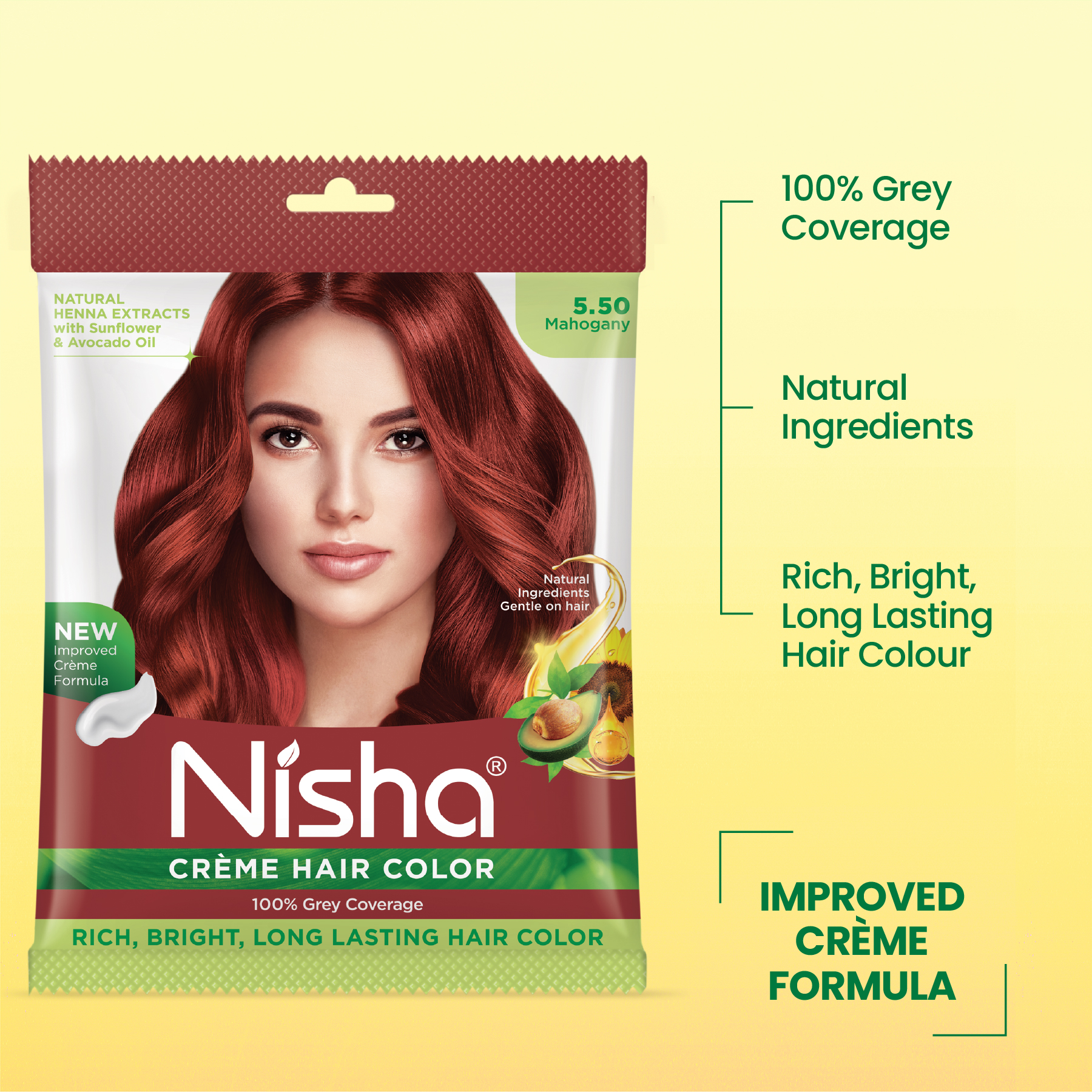 Nisha Crème Hair Color Mahogany | 100% Grey Coverage