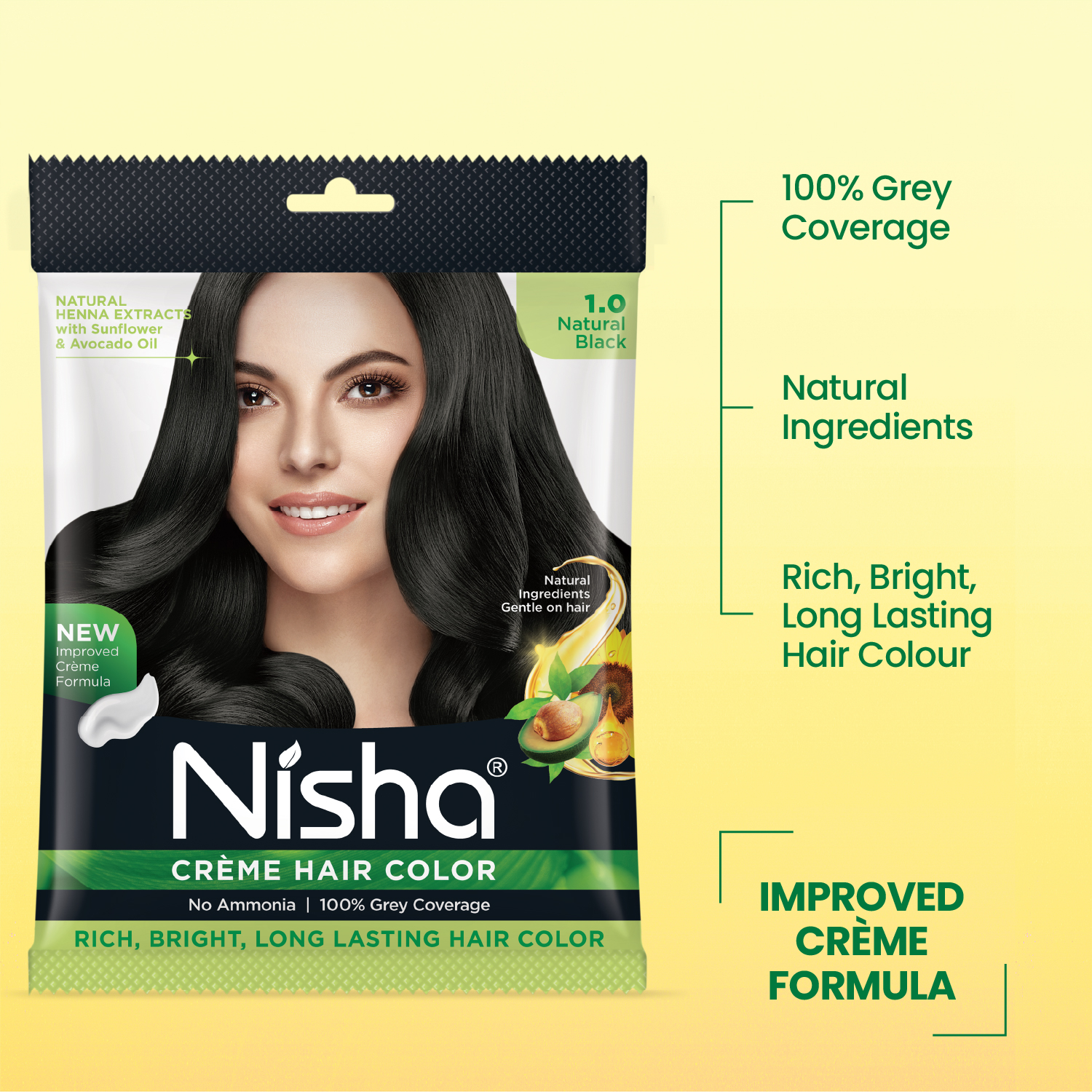Nisha Crème Hair Color 1.0 Natural Black | 100% Grey Coverage