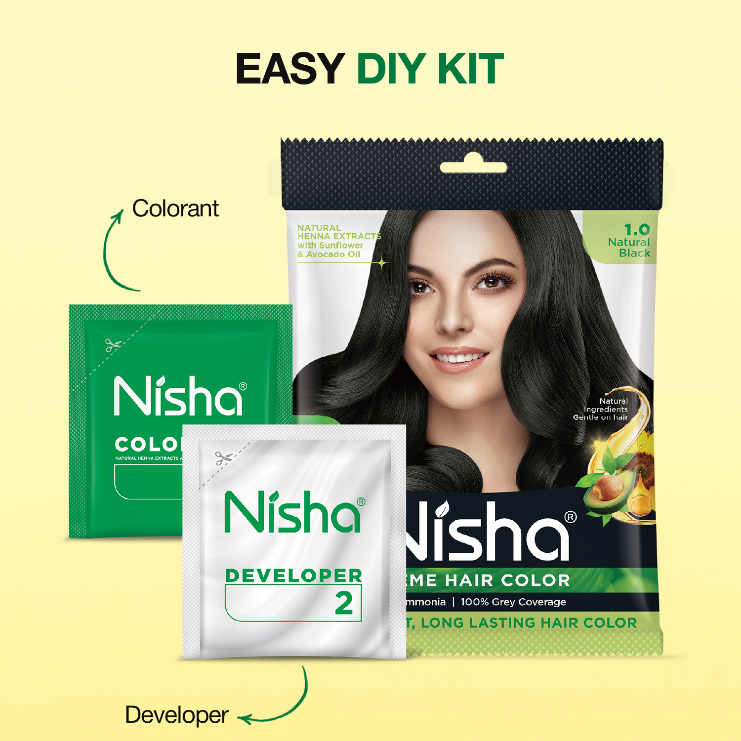 Nisha Crème Hair Color 1.0 Natural Black | 100% Grey Coverage
