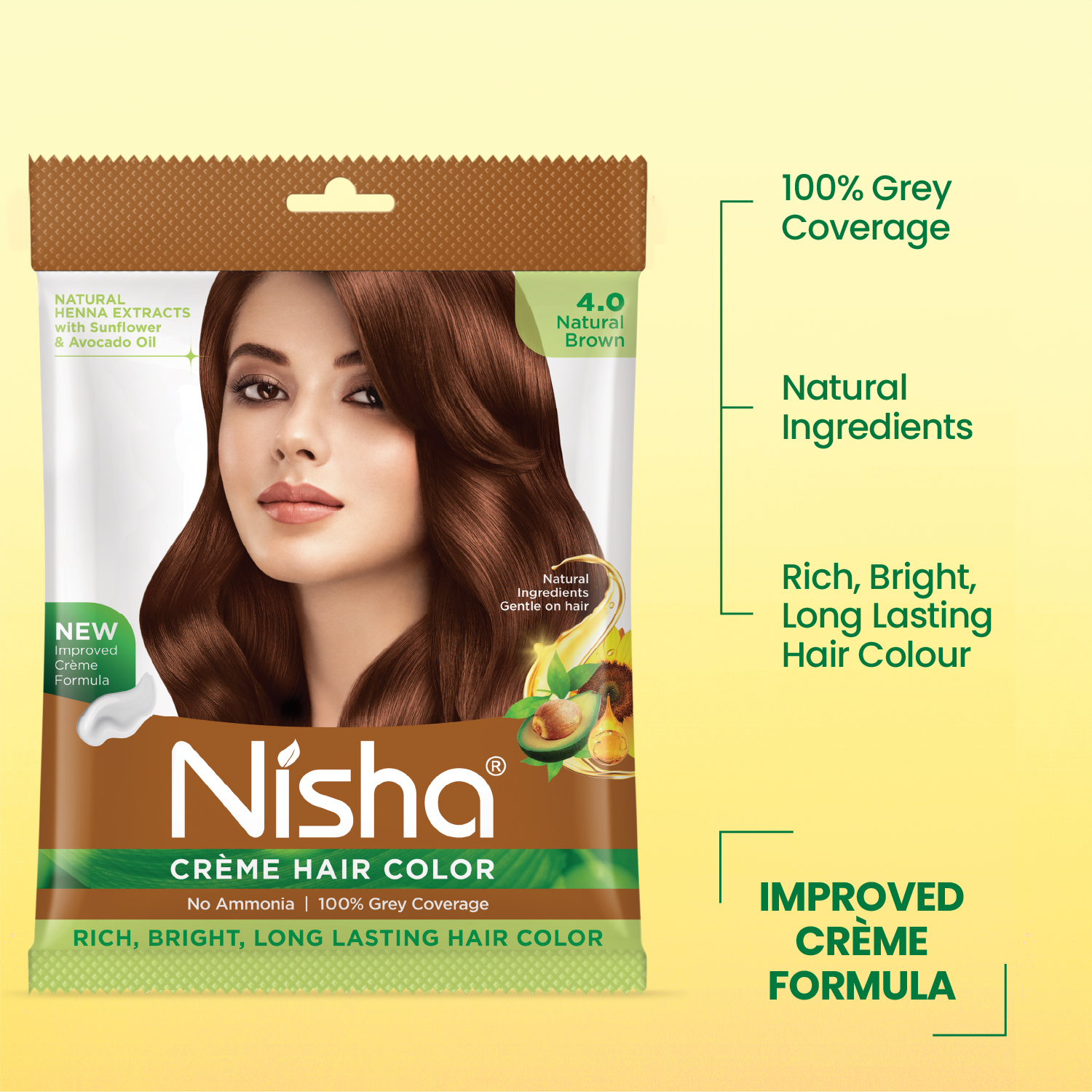 Nisha Crème Hair Color 4.0 Natural Brown | No Ammonia