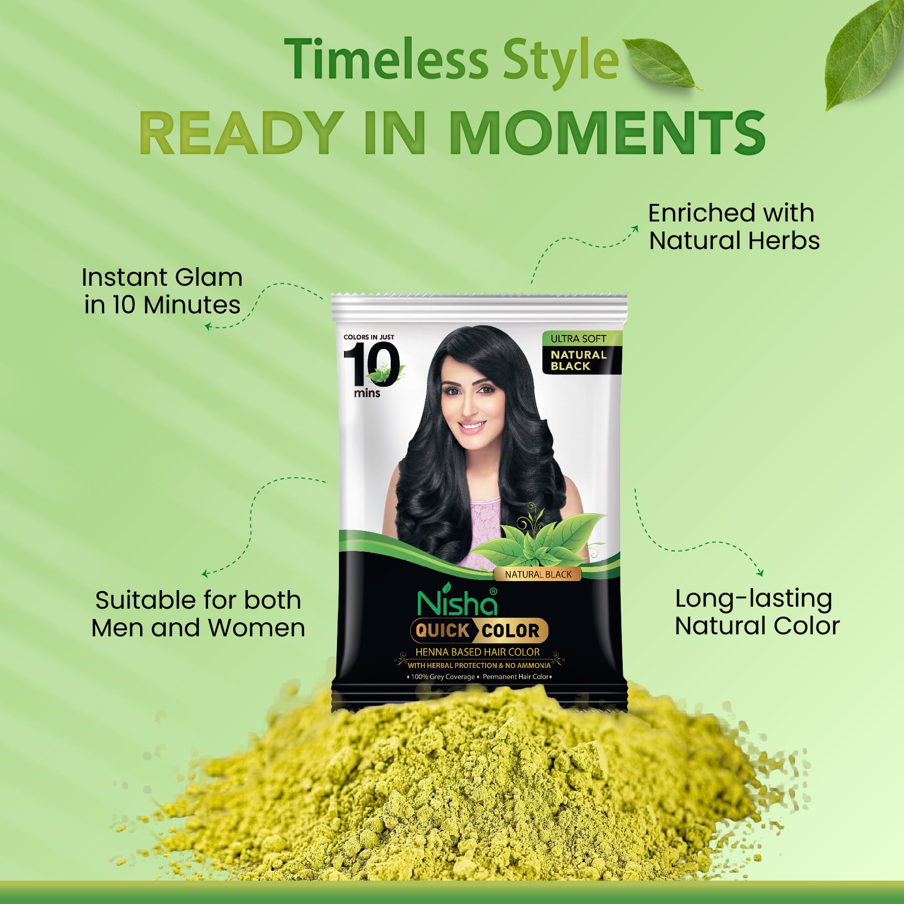 Nisha Quick Color Henna Based Hair Color Natural Black Pouch