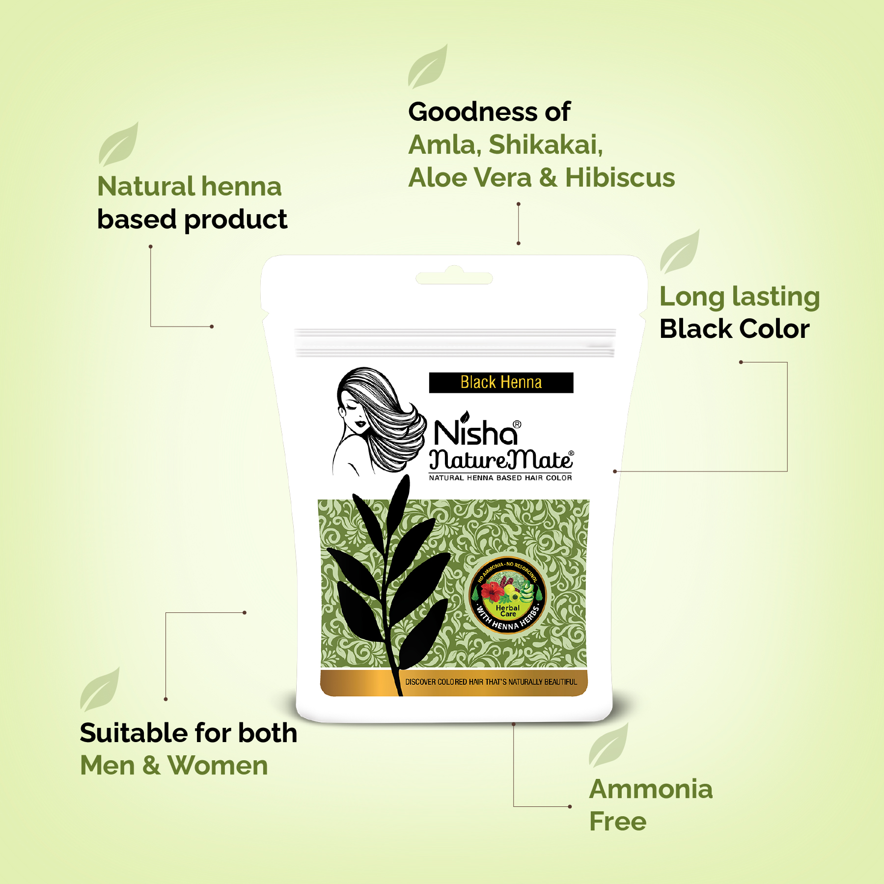 Nisha NatureMate Natural Henna-Based Hair Color Black Henna