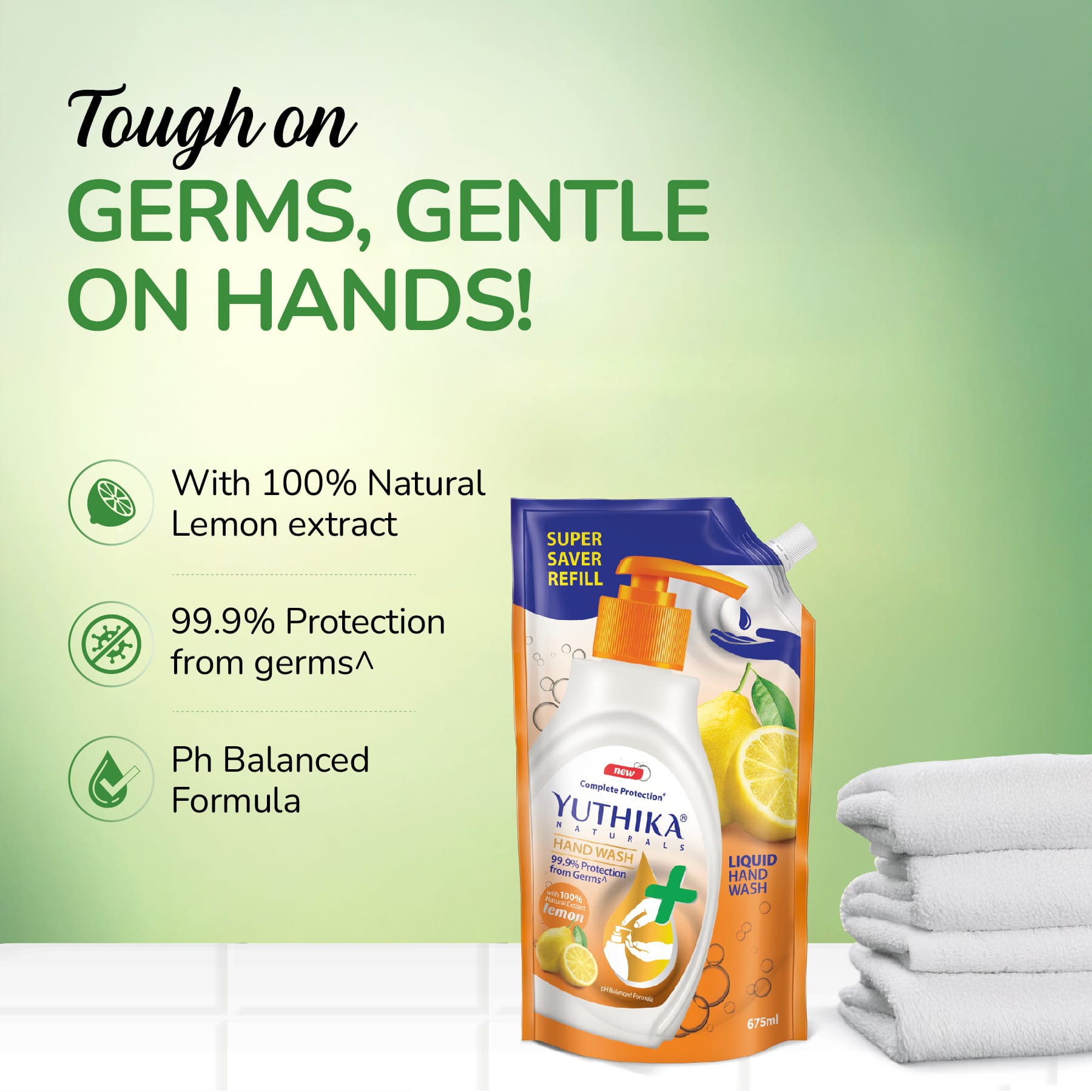 Yuthika Naturals Complete Protection Hand Wash Lemon 675ml