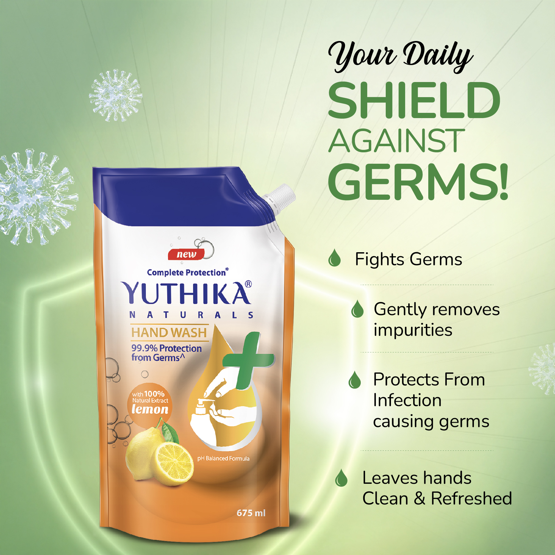 Yuthika Naturals Complete Protection Hand Wash Lemon 675ml