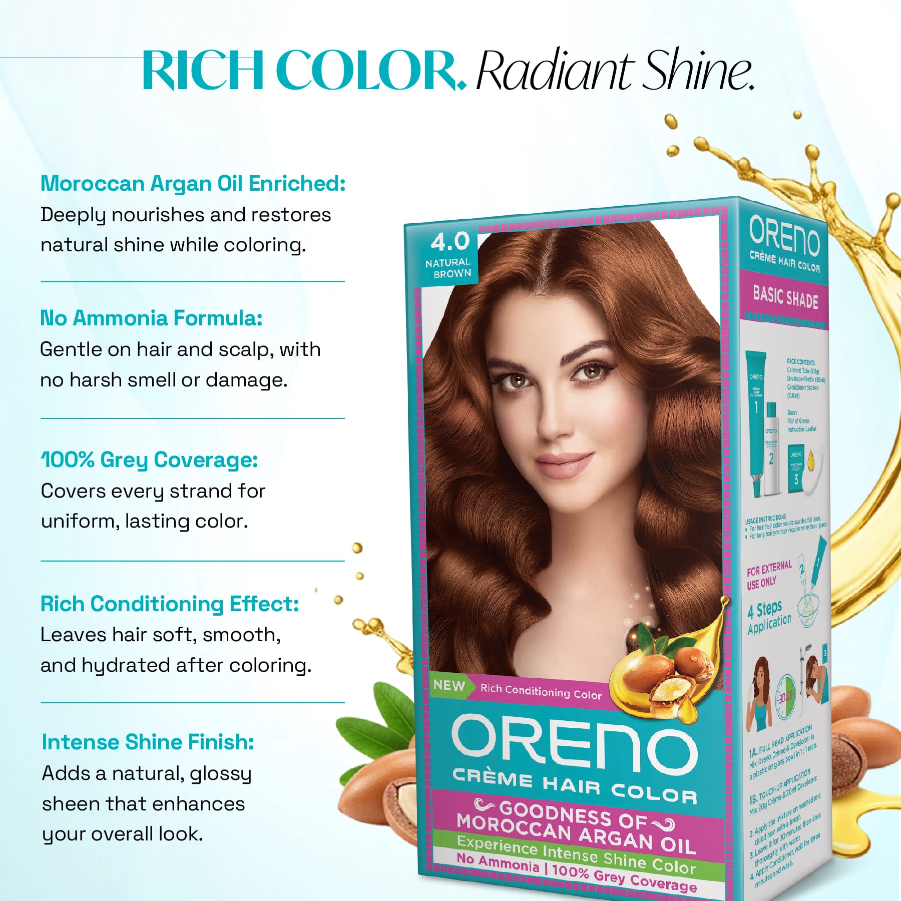 Oreno Crème Hair Color 4.0 Natural Brown