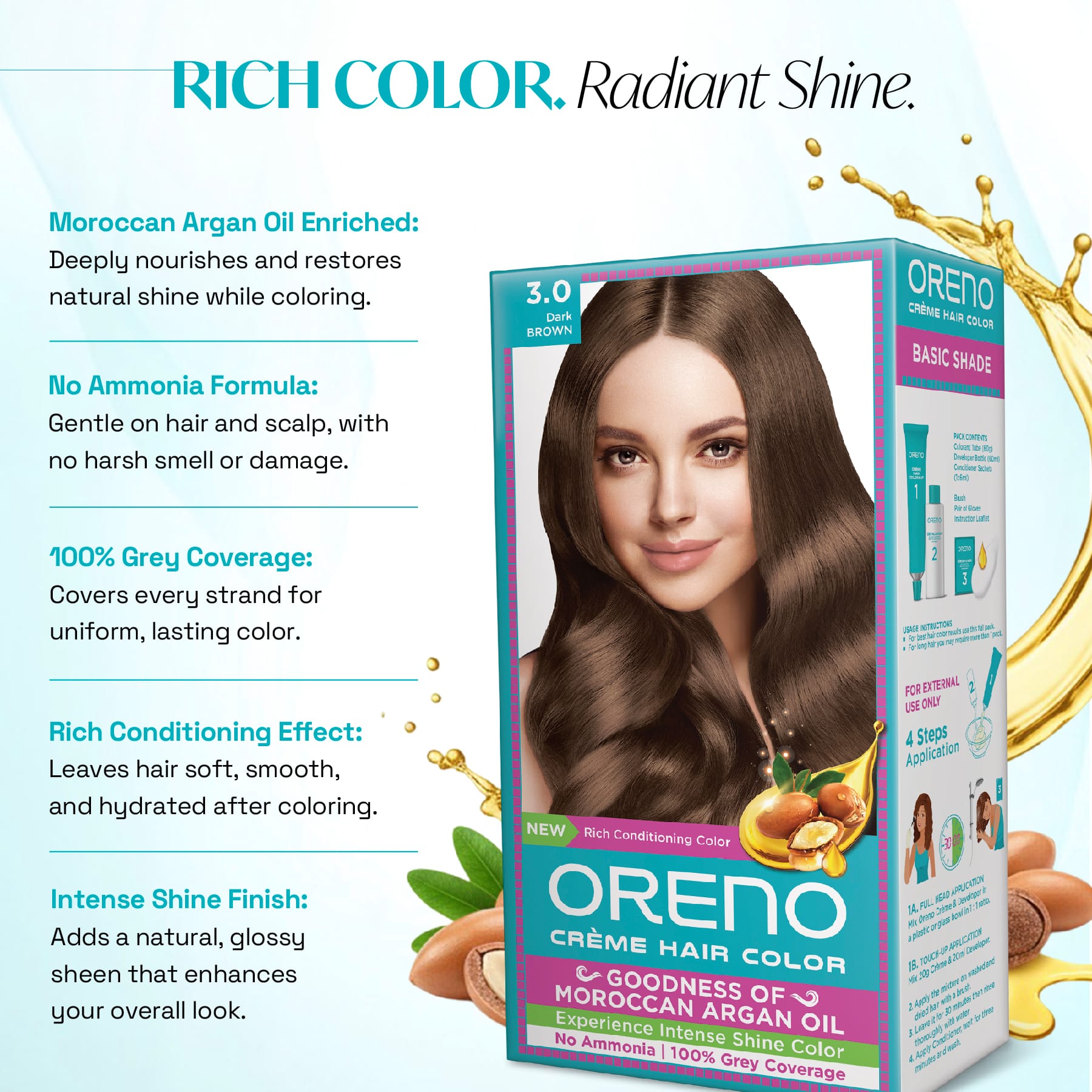 Oreno Crème Hair Color 3.0 Dark Brown