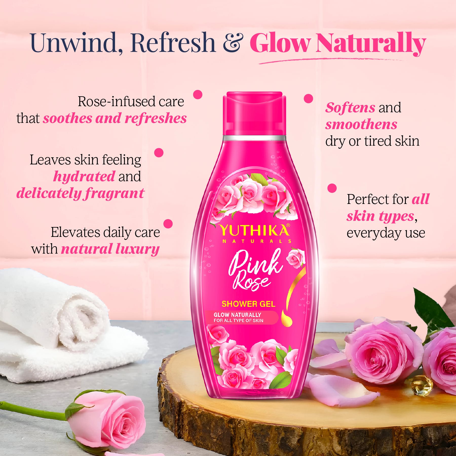 Yuthika Naturals Shower Gel Pink Rose 250ml