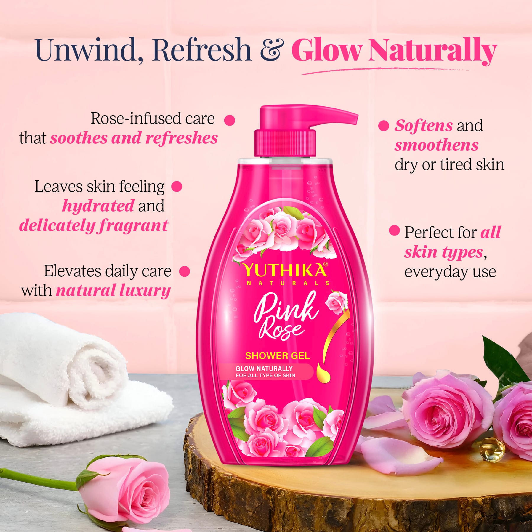 Yuthika Naturals Shower Gel Pink Rose 750ml