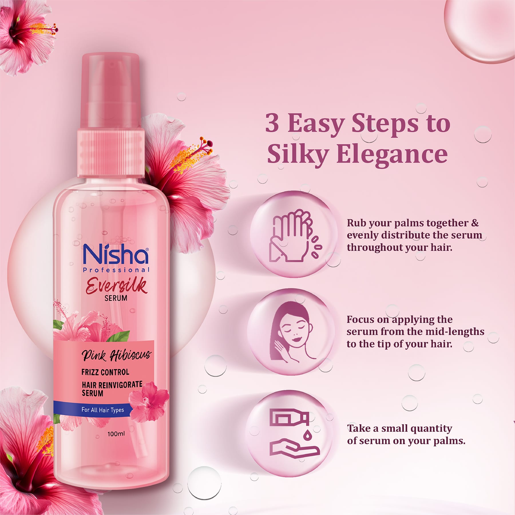 Nisha Professional Eversilk Pink Hibiscus Hair Serum