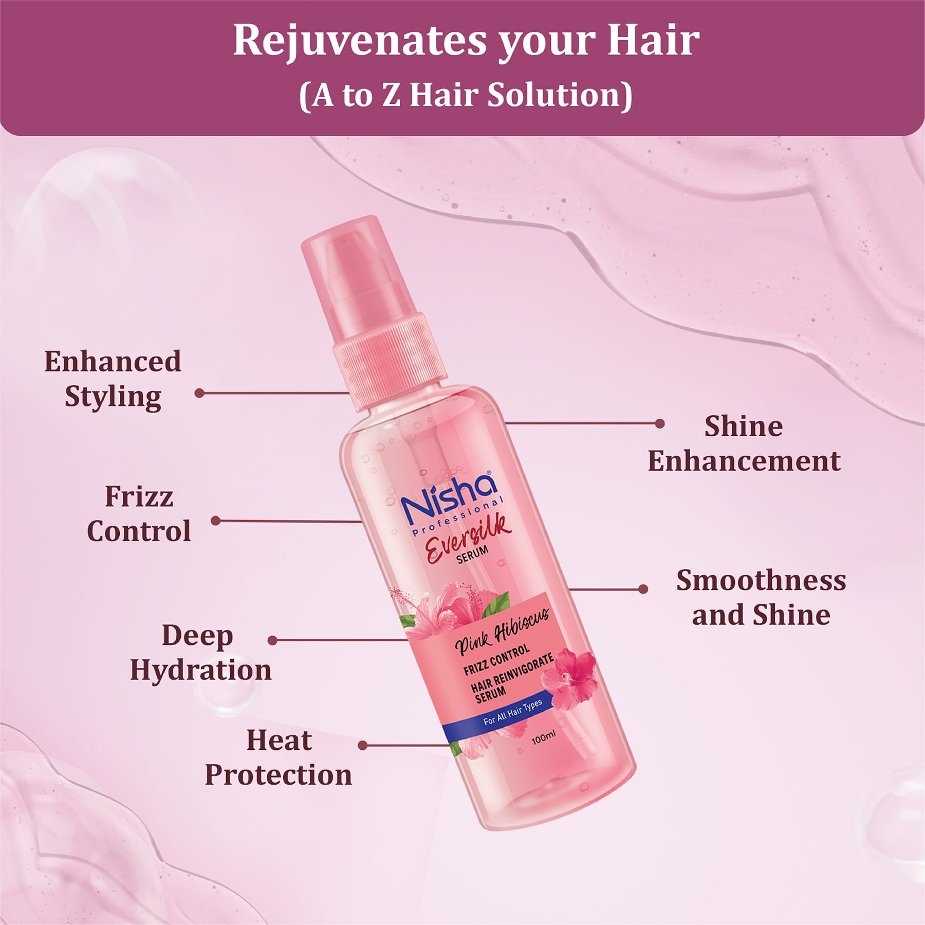 Nisha Professional Eversilk Pink Hibiscus Hair Serum