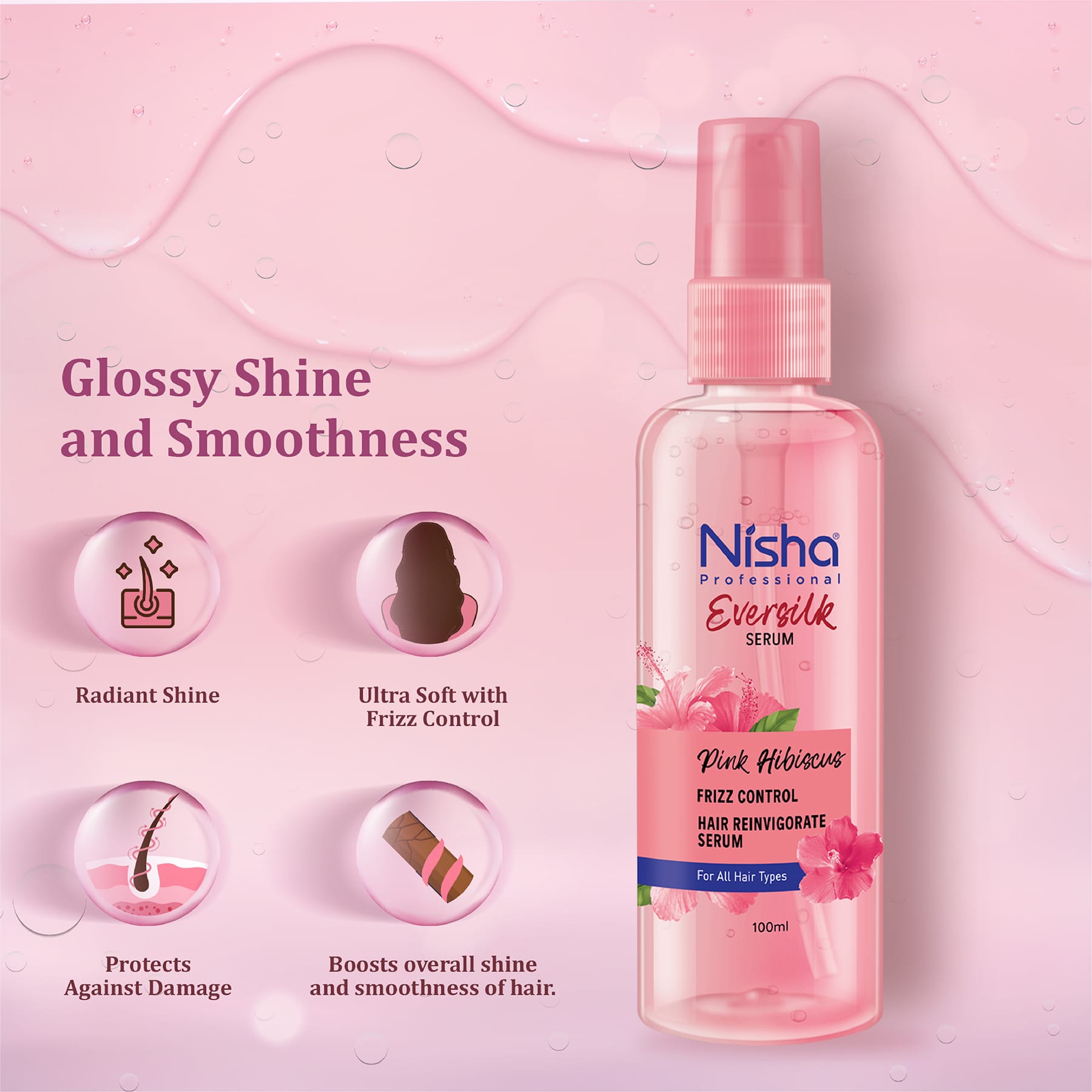 Nisha Professional Eversilk Pink Hibiscus Hair Serum
