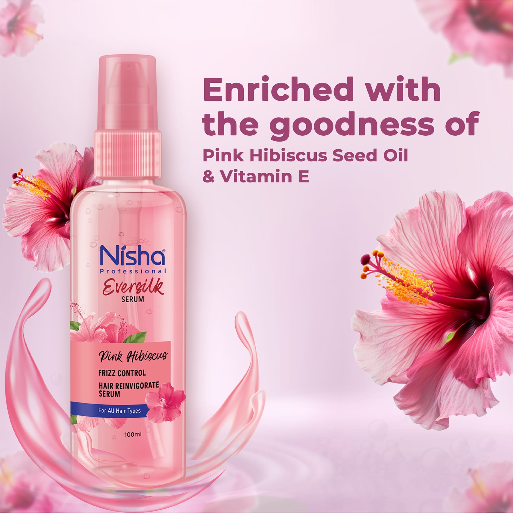 Nisha Professional Eversilk Pink Hibiscus Hair Serum