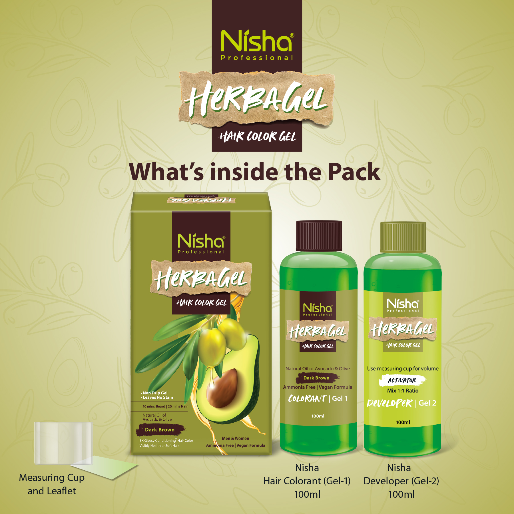 Nisha Professional Herba Hair Color Gel Dark Brown 100ml