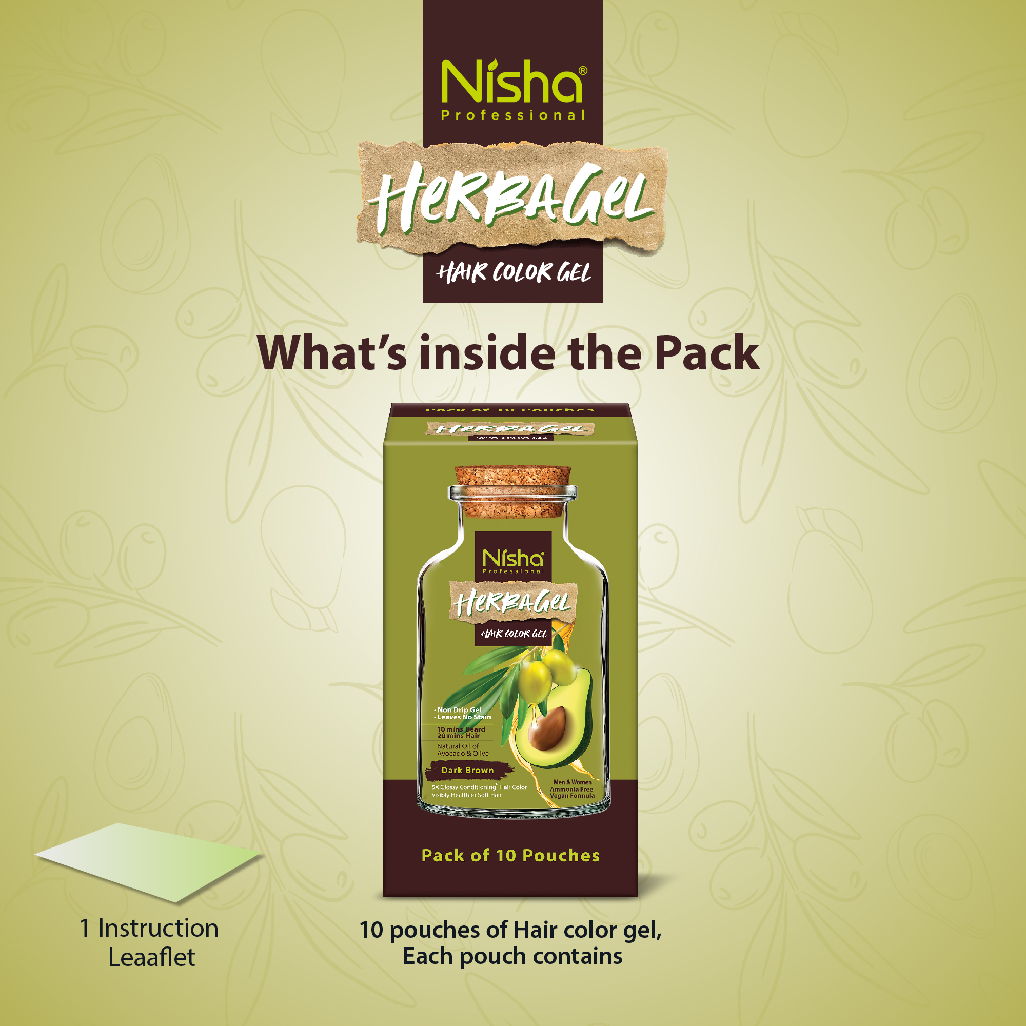 Nisha Professional Herba Hair Color Gel Dark Brown 300ml