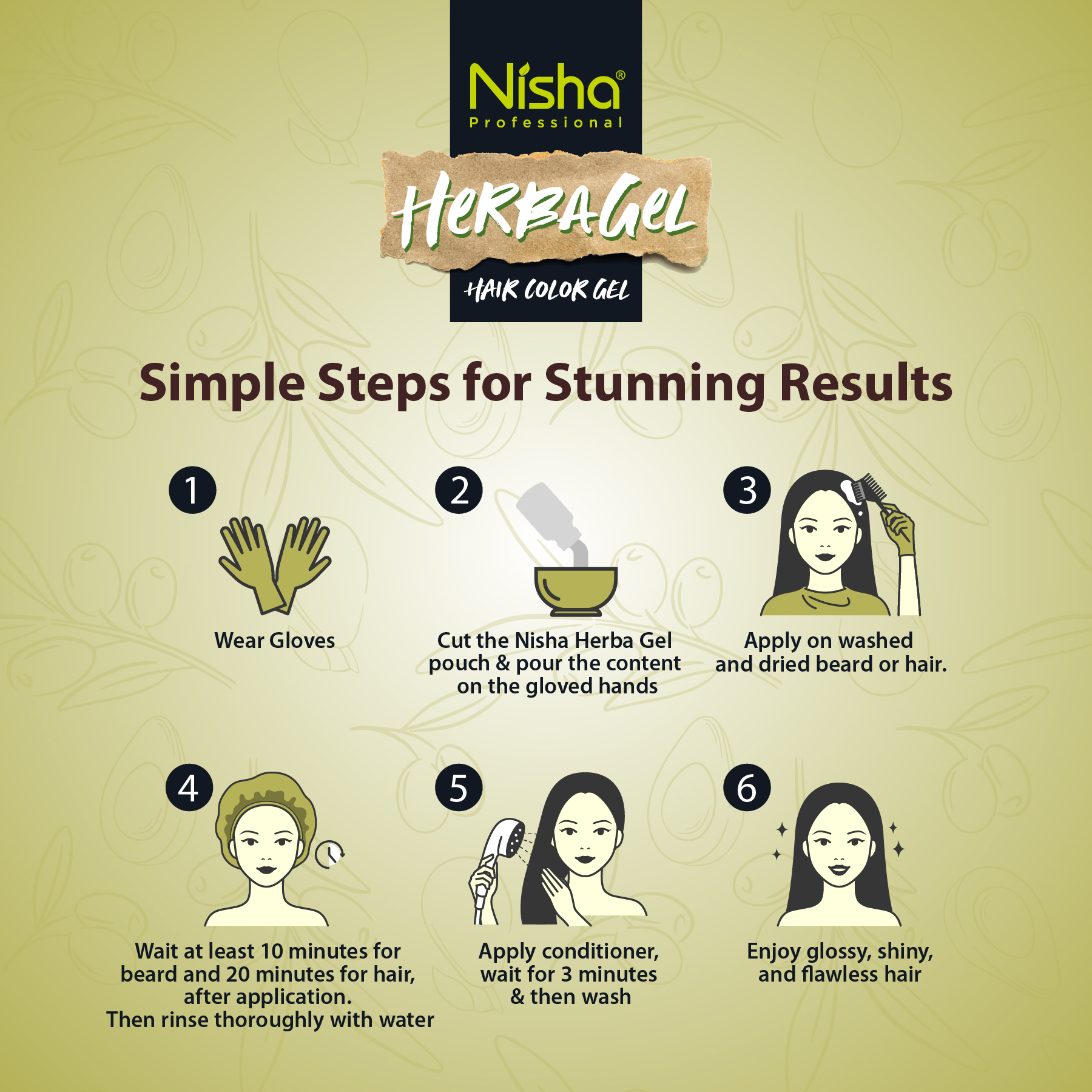 Nisha Professional Herba Hair Color Gel Original Black 300ml