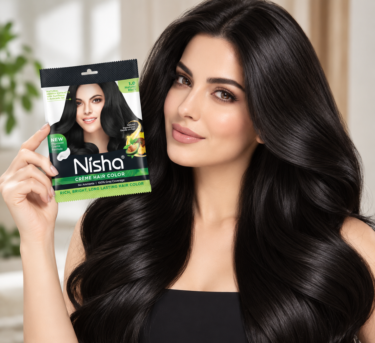 Glossy Natural Black Haircare Portrait
